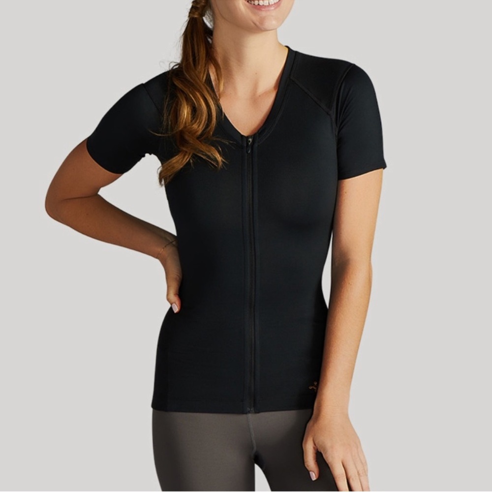 NWT Tommie Copper Full Back Support Shirt Women's Short Sleeve 2XL in Black